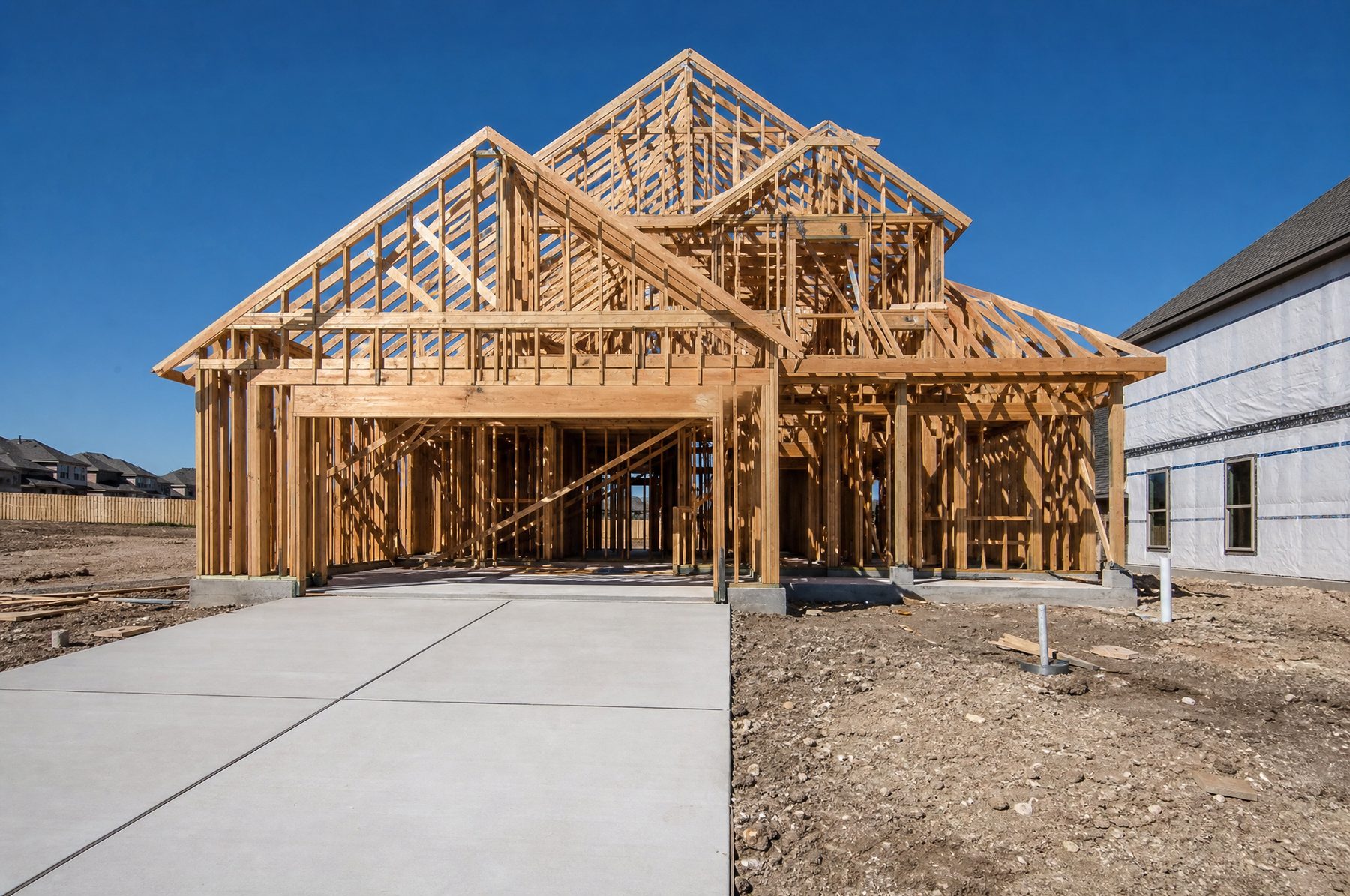 A new home under construction in a Texas subdivision